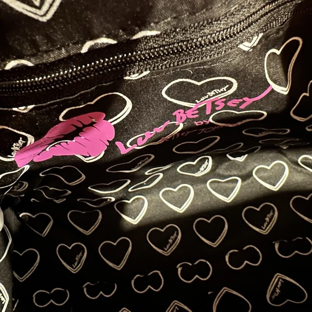 Betsey Johnson Pink Red Gingham LB Ruffle Tote Bag Heart Charm Crossbody NWT